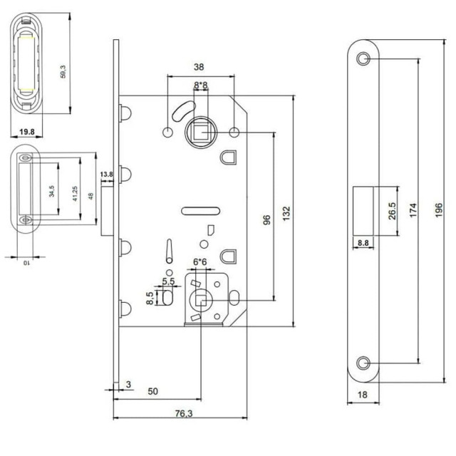 Защелка врезная Vela М196-SN магнитная матовый никель