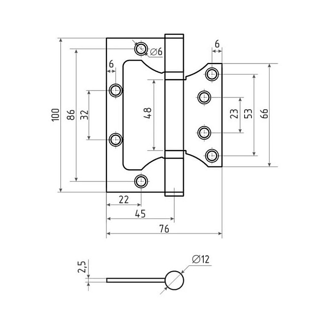 Петля накладная Vela 100*75*2.5 мм 2BB-WH белый 2 шт