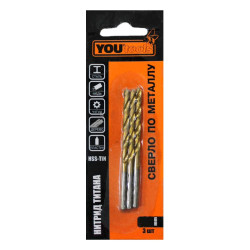 Сверло Yourtools 3.5*39*70 мм HSS-TIN цилиндрический хвостовик 3 шт