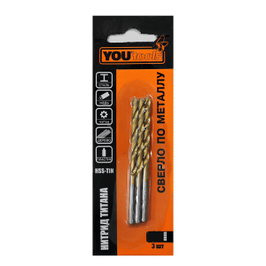 Сверло по металлу Yourtools 3.2*36*65 мм HSS-TIN цилиндрический хвостовик 3 шт