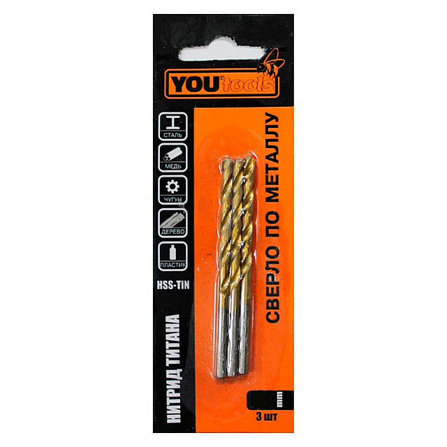 Сверло по металлу Yourtools HSS-TIN 3.0*33*61 мм 3 шт
