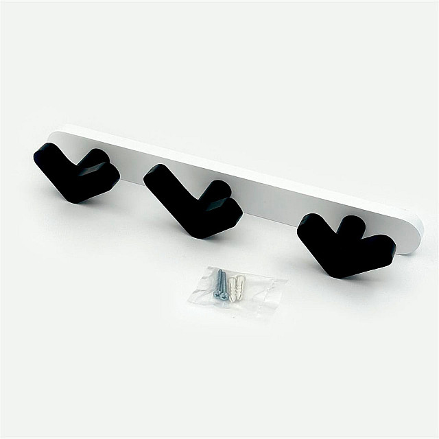 Вешалка HomeKo настенная 3 крючка 40*27*9.3 см черно-белая