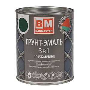 Грунт-эмаль BauMaster 3 в 1 по ржавчине зеленый мох Ral 6005 0.8 кг