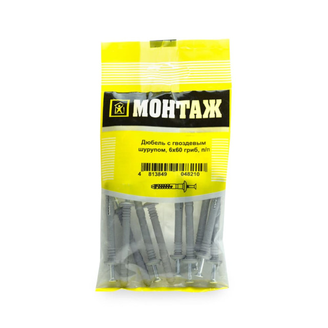 Дюбель с гвоздевым шурупом Монтаж BM001147 6*60 мм гриб 10 шт