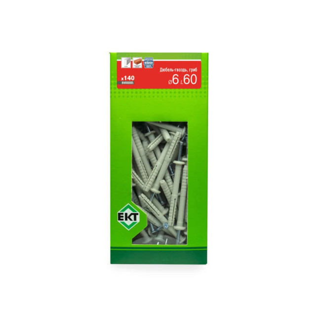 Дюбель-гвоздь ЕКТ GL 6*60 гриб нейлон ЕКТ в коробке с окном 140 шт