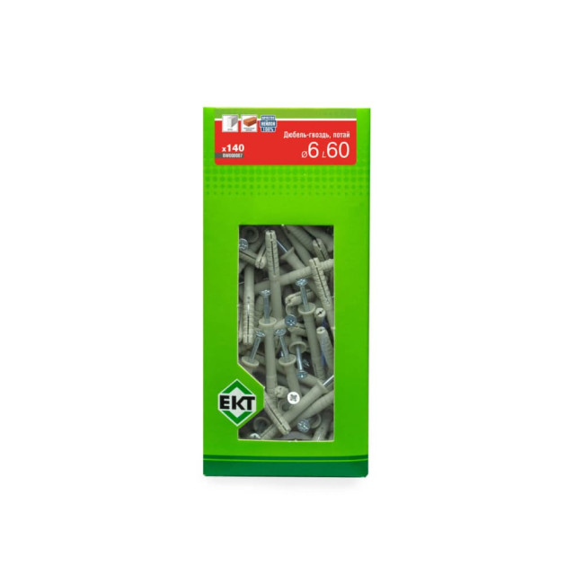 Дюбель быстрого монтажа ЕКТ BW000007 6*60 мм с гвоздевым шурупом потай нейлон 140 шт