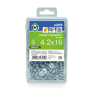 Саморез с прессшайбой 4.2*16 мм ЕКТ B009749 острый цинк 200 шт