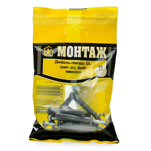 Дюбель-гвоздь Монтаж BM002526 GL 6*40 полипропилен гриб 10 шт