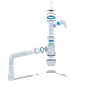 Сифон АНИ пласт А2015 для мойки бутылочный 1 1/2*40 с гофрой 40*40/50 мм с отводом для стиральной машины литой выпуск d70