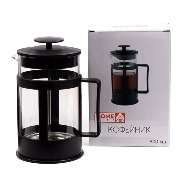 Кофейник с прессом Home Line Black Edge WY-P103-800 код 220168 стекло/пластмасса 800 мл Кофейник с прессом Home Line Black Edge WY-P103-800 код 220168 стекло/пластмасса 800 мл