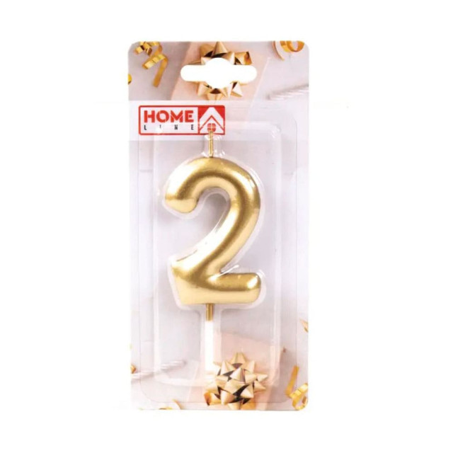 Свеча для торта Home Line Golden glance Цифра 2 DY0016-2/2 код 247516 3*6 см