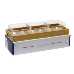 Набор салатников WT1009 код 254552 стеклянных на бамбуковой подставке 9.9*9.9*5 см 280 мл 3 шт