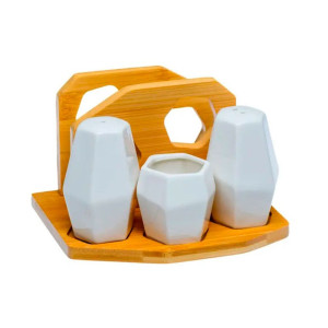 Набор для специй 30029730 код 107532 фарфоровый на бамбуковой подставке 16.5*15*11 см 4 предмета