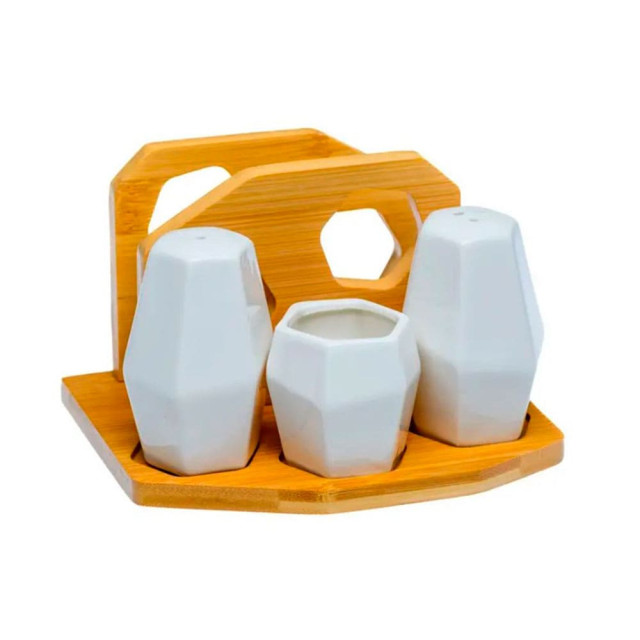 Набор для специй 30029730 код 107532 фарфоровый на бамбуковой подставке 16.5*15*11 см 4 предмета