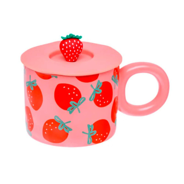 Кружка Клубника 30268915 код 275182 керамическая с силиконовой крышкой 15*9.5*8 см 350 мл