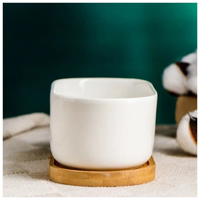 Кашпо керамическое с деревянной подставкой Эко Бонсай 17*9*6 см