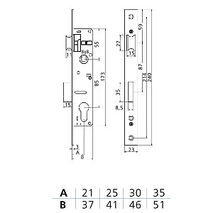 Замок врезной Arni 7500-25 MN511-25 для дверей из алюминиевого профиля