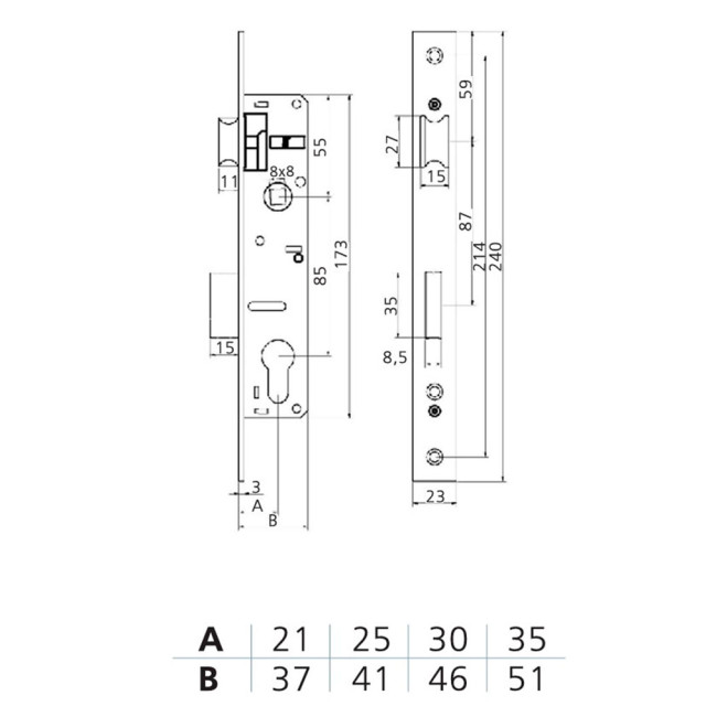 Замок врезной Arni 7500-35 MN511-35 для дверей из алюминиевого профиля
