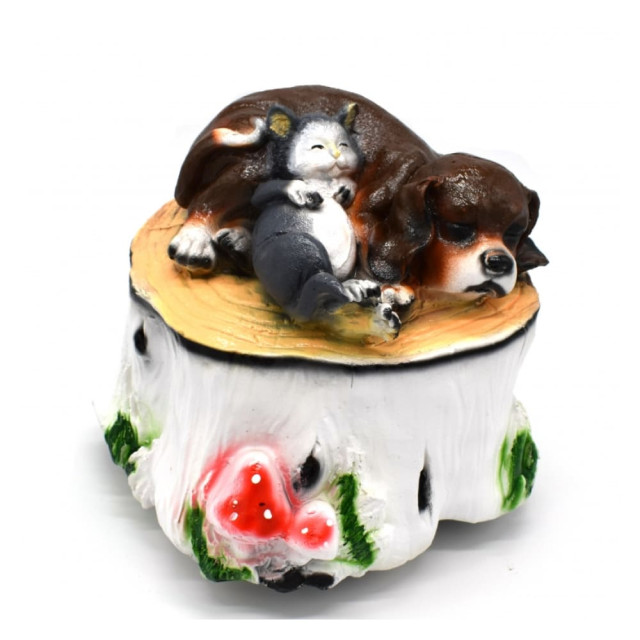 Фигура садовая Собака с котом на пне №2 35*29 см