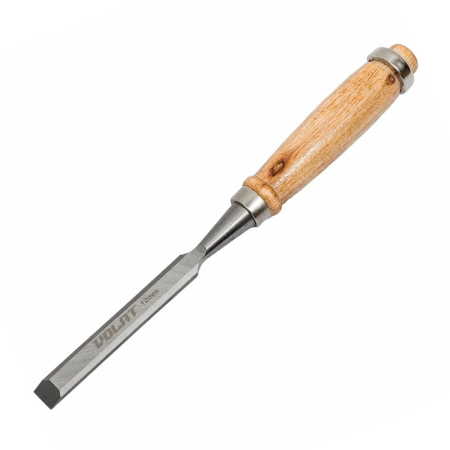 Стамеска плоская Волат 15050-12 деревянная рукоятка с металлическим кольцом 12 мм