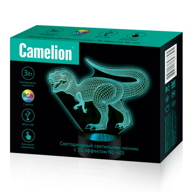Ночник Camelion NL-405 Динозавр LED 3Вт RGB USB 3 АА (в комплект не входят)