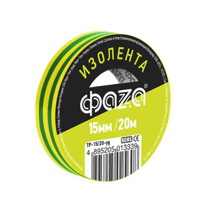 Изолента ПВХ Фaza 15 мм*20 м желто-зеленая
