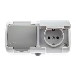 Розетка Intro Atlantic 5-203-03 Б0051060 с заземлением 2*2З+Е Schuko серая