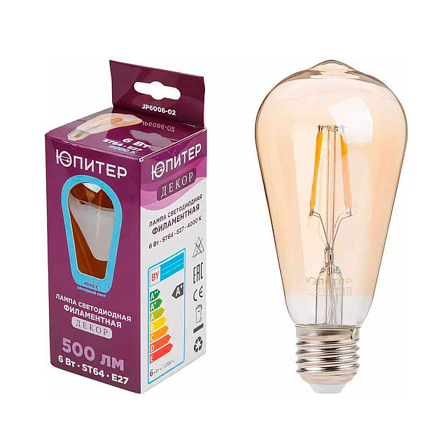Лампа светодиодная Юпитер JP6006-02 ST64 6 Вт E27 4000К декор