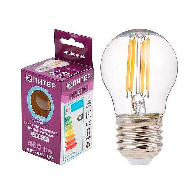 Лампа светодиодная Юпитер JP6004-04 G45 6 Вт E27 4000К декор