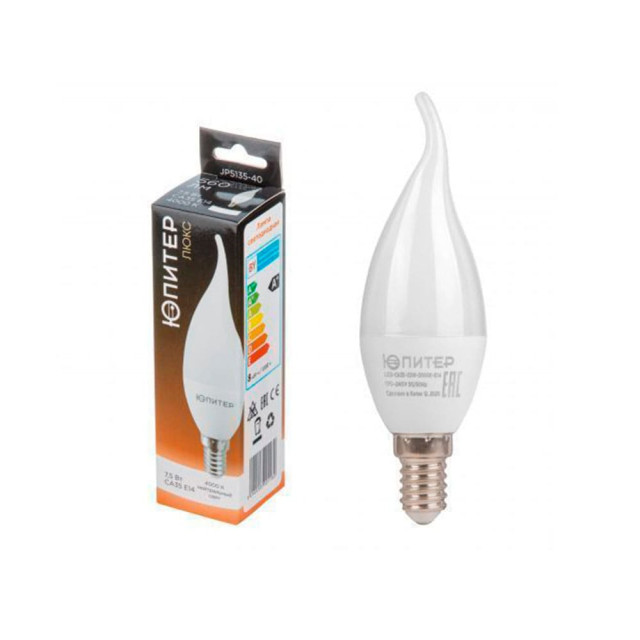 Лампа светодиодная Юпитер Люкс JP5135-40 CА35 Свеча на ветру 7.5Вт 170-240В E14 4000К