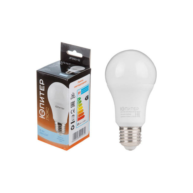 Лампа светодиодная Юпитер Люкс JP5160-52 A60 Стандарт 15 Вт 170-240В E27 5000К