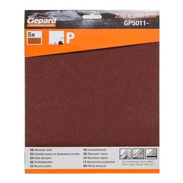 Шлифлист Gepard GP5011-400 230*280 мм Р400 бумажная основа 5 шт