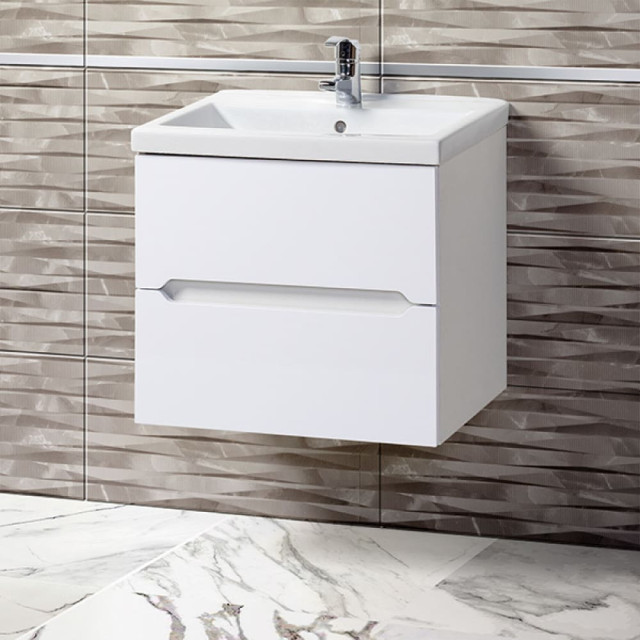 Тумба подвесная Акваль Верна 60  под умывальник с умывальником Эридан 60