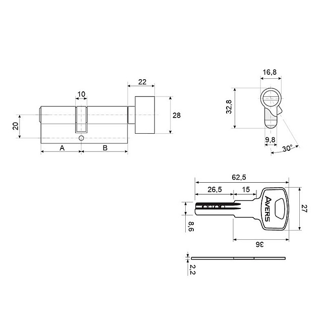 Цилиндровый механизм Avers ZM-80(35C/45)-C-BLM