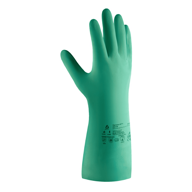 Перчатки нитриловые Jeta Safety JN711 Atom Oil зеленые размер XL