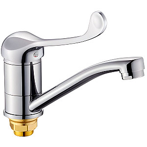 Смеситель для кухни Potato P4505-2 D40 короткий нос на гайке медицинская ручка №45