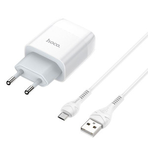 Зарядное устройство сетевое Hoco N2 USB с кабелем Lightning белый