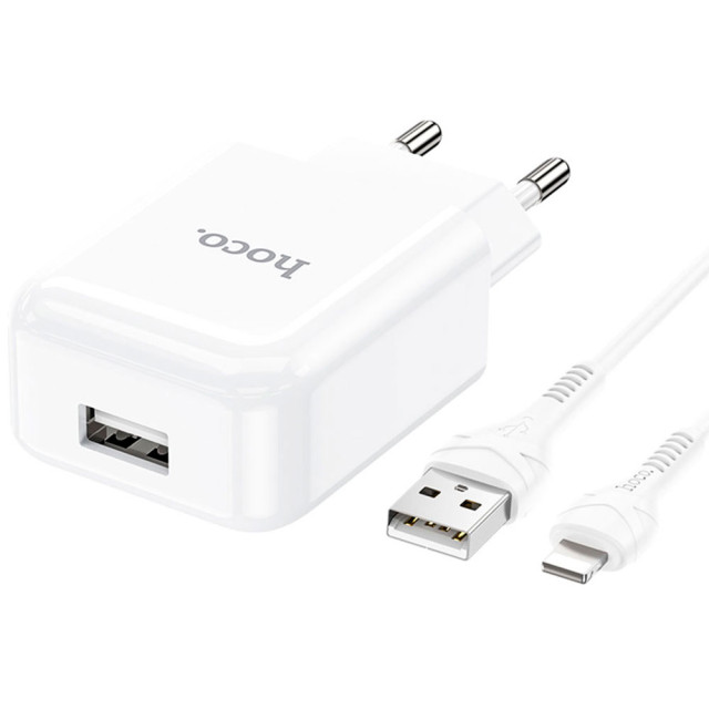 Зарядное устройство сетевое Hoco N2 USB с кабелем Lightning белый
