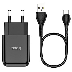 Сетевое зарядное устройство Hoco N2 USB с кабелем Type-C черный