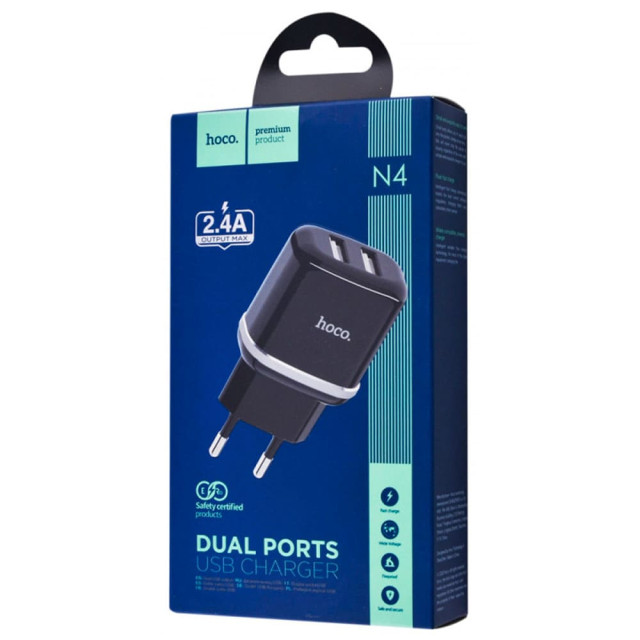 Зарядное устройство сетевое Hoco N4 2USB порта черный