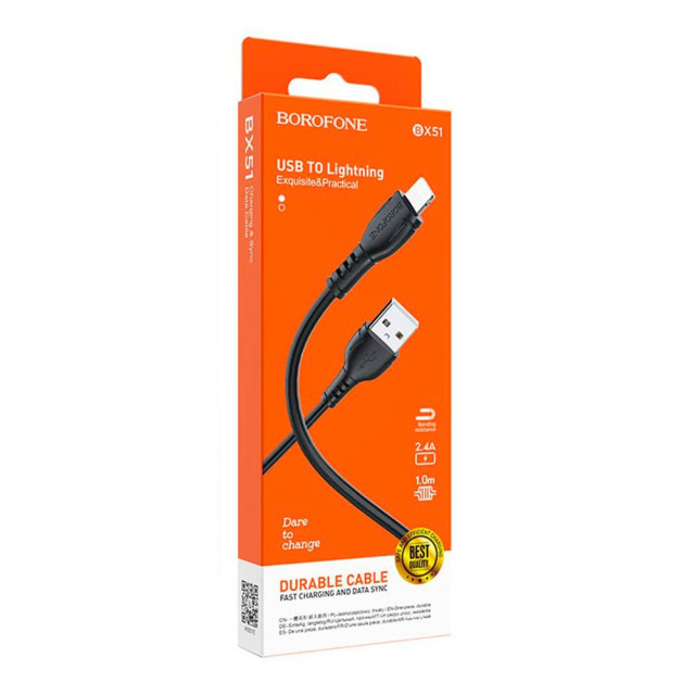 Кабель Borofone BX51 43893 Lightning-USB 2.4A черный 1 м
