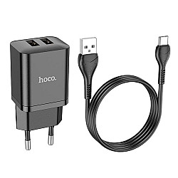 Сетевое зарядное устройство Hoco N25 двойной порт Type-C черный