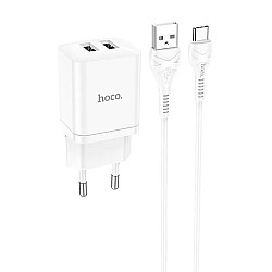Сетевое зарядное устройство Hoco N25 двойной порт Type-C белый