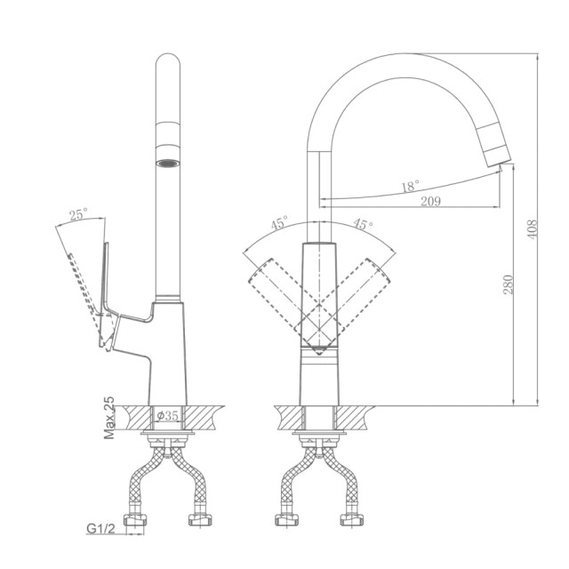 Смеситель для кухни A-five A5-1524 серия Lily D35 бронза