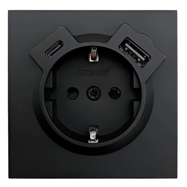 Розетка комбинированная Lezard Zima 704-4288-181TC TC + USB с заземлением черный бархат