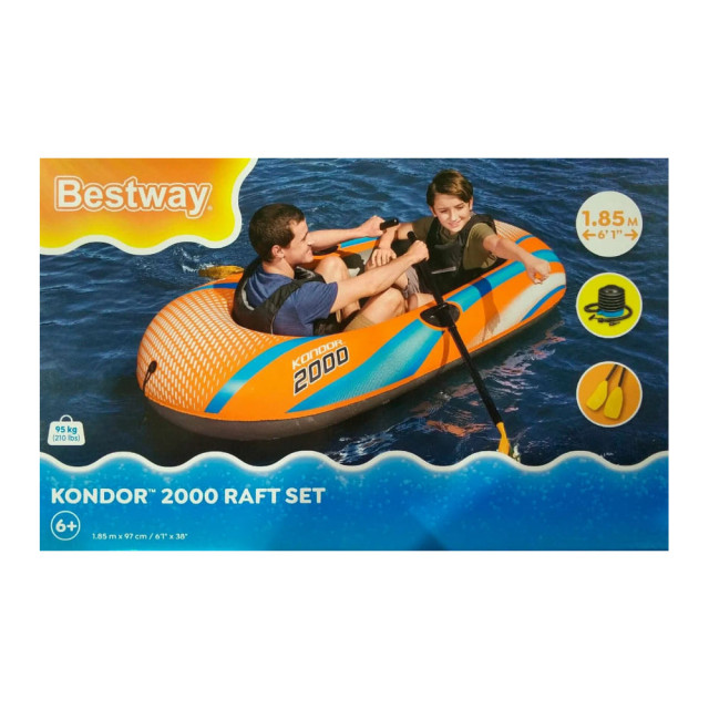 Лодка надувная Bestway 61142 Kondor 2000 с веслами и насосом 185*97*38 см
