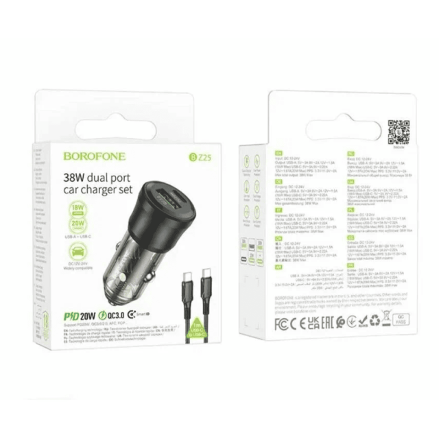 Автомобильное зарядное устройство Borofone BZ25A два порта PD38W + QC3.0 черный