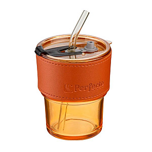 Стакан Perfecto Linea Amber 31-400201 стеклянный с трубочкой и кожаным кейсом 400 мл
