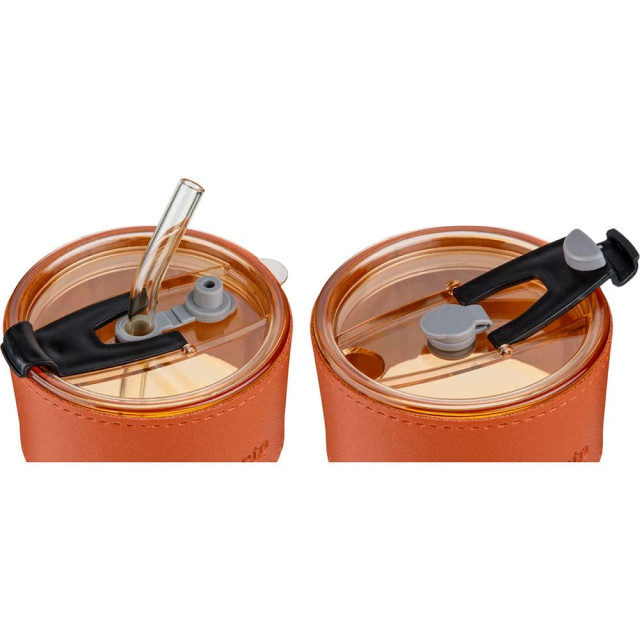 Стакан Perfecto Linea Amber 31-400201 стеклянный с трубочкой и кожаным кейсом 400 мл Стакан Perfecto Linea Amber 31-400201 стеклянный с трубочкой и кожаным кейсом 400 мл