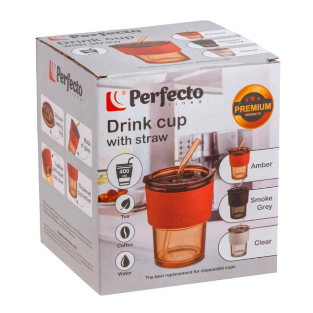 Стакан Perfecto Linea Clear 31-400301 стеклянный с трубочкой и кожаным кейсом 400 мл Стакан Perfecto Linea Clear 31-400301 стеклянный с трубочкой и кожаным кейсом 400 мл